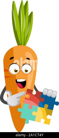 La carota con puzzle, illustrazione, vettore su sfondo bianco. Illustrazione Vettoriale