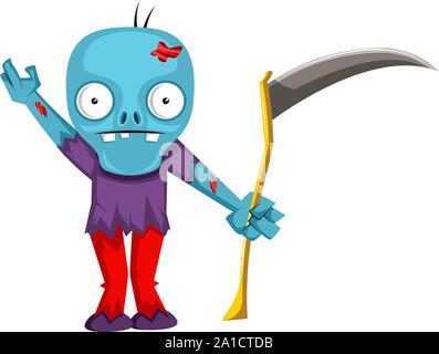 Zombie con lancia, illustrazione, vettore su sfondo bianco. Illustrazione Vettoriale