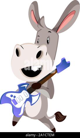 Asino con chitarra, illustrazione, vettore su sfondo bianco. Illustrazione Vettoriale