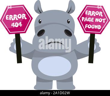 Hippo con errore 404, illustrazione, vettore su sfondo bianco. Illustrazione Vettoriale