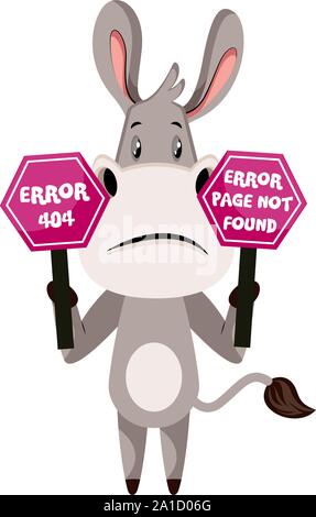 Asino con errore 404, illustrazione, vettore su sfondo bianco. Illustrazione Vettoriale