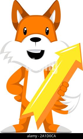 Fox con una freccia gialla, illustrazione vettore su sfondo bianco. Illustrazione Vettoriale