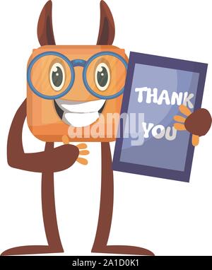 Monster con nota di ringraziamento, illustrazione vettore su sfondo bianco. Illustrazione Vettoriale