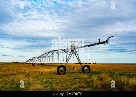 Macchina di irrigazione su un agricoltore del campo Foto Stock