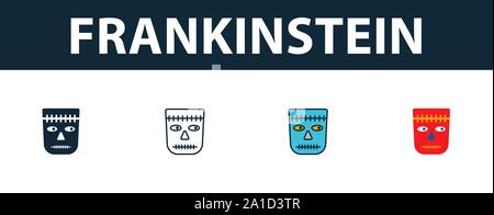 Frankinstein icon set. Simbolo di Premium in stili diversi da Halloween raccolta di icone. Creative icona frankinstein riempito, bordato e colorato Illustrazione Vettoriale