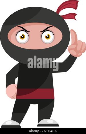 Il ninja è pronto, illustrazione vettore su sfondo bianco. Illustrazione Vettoriale