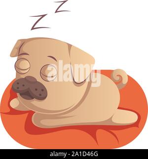 Pug dormire, illustrazione vettore su sfondo bianco. Illustrazione Vettoriale