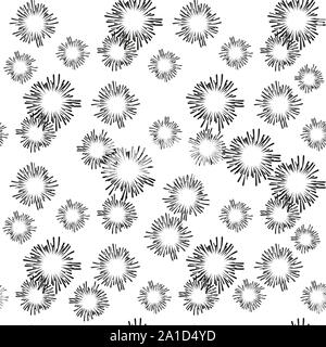 Raggi di sole seamless pattern in stile vintage. Sunburst disegno lineare texture. Sottofondo continuo con retrò simboli stilizzati di sun. La luce del sole Illustrazione Vettoriale