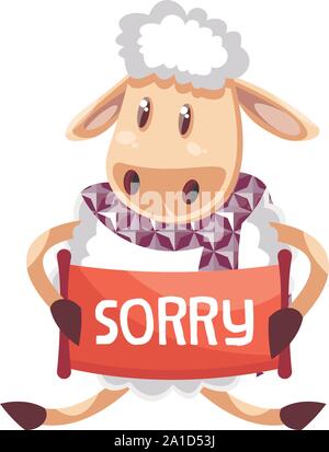 Pecora con spiacenti nota, illustrazione vettore su sfondo bianco. Illustrazione Vettoriale