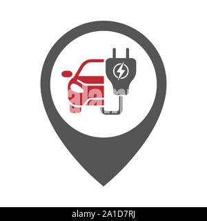 Stazione di ricarica per auto, punto geo. Icona auto elettrica vettore segno traffico simbolo tecnologia del veicolo automobile. EPS 10 Illustrazione Vettoriale