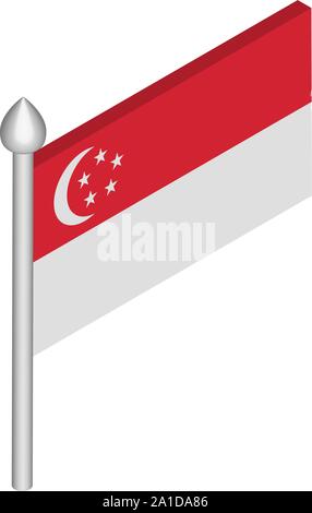 Illustrazione isometrica del pennone con Bandiera di Singapore Illustrazione Vettoriale