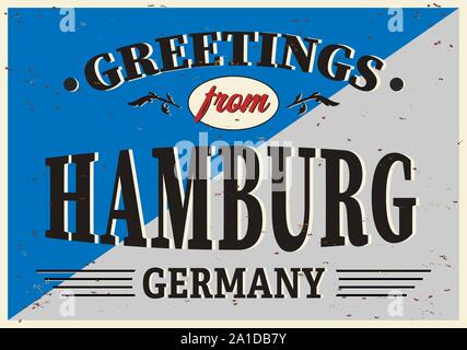 Retrò segno di stagno città tedesca di Hannover. Vettore di vintage segno di souvenir o cartoline Illustrazione Vettoriale