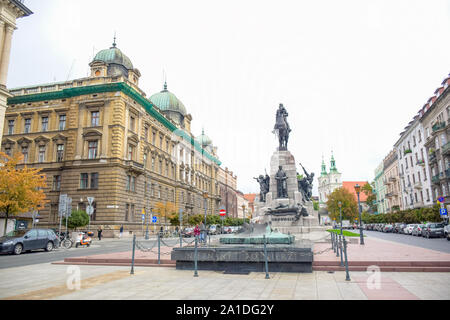 Jan Matejko Square, una famosa attrazione di turisti nel centro della città Krakow, Polonia Foto Stock