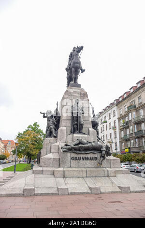 Grunwald monumento, una statua equestre di re di Polonia si trova a Piazza Matejko nella città di Cracovia in Polonia Foto Stock