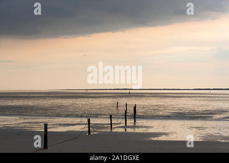 Norderney, Weststrand, Meer, Himmel, Wolken, Juist Foto Stock