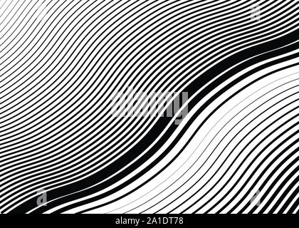 Ondulato, sventolando griglia di parallele linee irregolari. Billowy, ondulata, strisce a zig-zag, striature. Abstract background geometrica Illustrazione Vettoriale