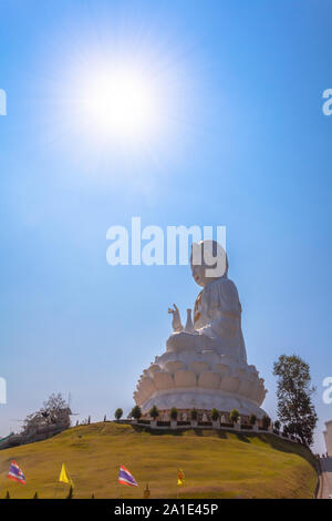 La più grande statua di Guanyin in cinese tempio Wat Hyua Pla Kang a Chiang Rai a nord della Thailandia. Foto Stock