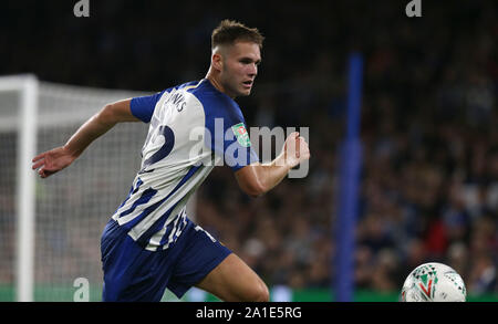 Brighton, Regno Unito. 25 settembre 2019 Brighton il Teddy Jenks durante il Carabao Cup terzo turno match tra Brighton & Hove Albion e Aston Villa presso la American Express Community Stadium di Brighton. Credito: James Boardman/TPI/ Alamy Live News Foto Stock