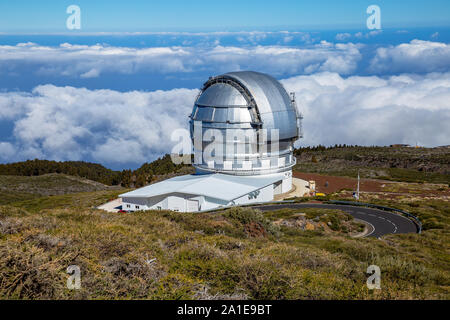 Gran Telescopio Canarias, Osservatorio di Roque de los Muchachos, La Palma, Isole Canarie, Spagna, Europa. Foto Stock