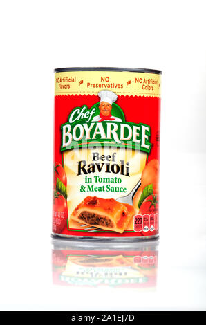 Può dello Chef Boyardee Ravioli di carne bovina in pomodoro e salsa di carne da ConAgra Foto Stock