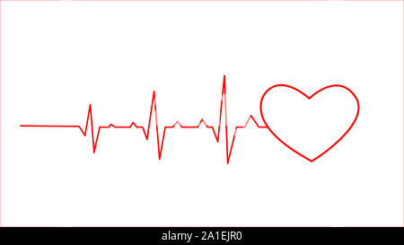 Impulso di cuore. Il bianco e il rosso i colori dello sfondo. Heartbeat lone, cardiogram Foto Stock