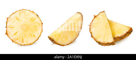 Set di fette di ananas le immagini su uno sfondo bianco Foto Stock