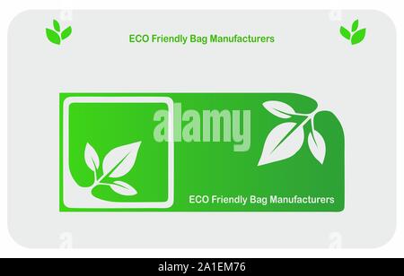 Illustrazione di eco friendly shopping bag produttore con foglie e verde Foto Stock