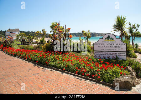 La colorata Winston Churchill Memorial Gardens at St Brelades, Jersey, Isole del Canale Foto Stock
