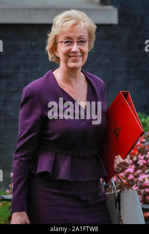 A Downing Street, Westminster, Londra, UK, 26 settembre 2019. Andrea Leadsom, Segretario di Stato per gli affari, strategia energetica e industriale. Ministri di lasciare un armadio politico incontro a Downing Street questa sera. Credito: Imageplotter/Alamy Live News Foto Stock