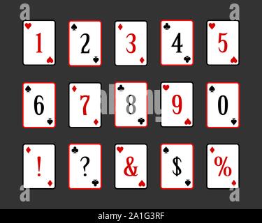 Poker le cifre e i segni di punteggiatura. Illustrazione Vettoriale. dollaro e segno di percento. giocando a carte con i numeri e i segni. Illustrazione Vettoriale