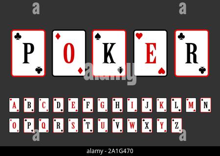 Carte da poker alfabeto. lettering scheda di gioco d'azzardo illustrazione vettoriale. alfabeto carte da gioco. Illustrazione Vettoriale