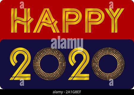 Happy 2020 testo con gradienti e ombre. Facile cambia colore. Illustrazione Vettoriale. Illustrazione Vettoriale