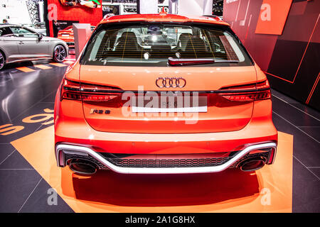 Francoforte, Germania, Sep 2019: Audi RS 6 Avant a IAA, C8, tip 5G, quarta generazione, 2020 anno modello, 4,0 L, V8 TFSI twin-turbo DOHC prodotta da Audi Foto Stock