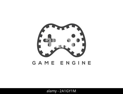 Motore di gioco di logo, gioco logo design, il controller di gioco icona. Illustrazione Vettoriale su sfondo bianco. giochi negozio icona logo design modello. game shop Illustrazione Vettoriale