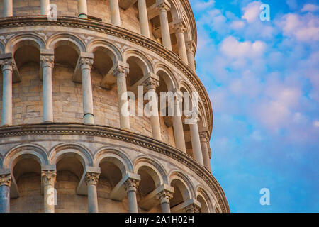 Vista panoramica della torre pendente di Pisa, Italia Foto Stock