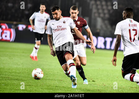 Torino, Italia. 26 Sep, 2019. di Milano in azione durante la serie di una partita di calcio tra Torino FC e AC Milan. Torino FC ha vinto 2-1 su AC Milano presso lo Stadio Olimpico Grande Torino, Torino, Italia, 26 settembre 2019 (foto di Alberto Gandolfo/Pacific Stampa) Credito: Pacific Press Agency/Alamy Live News Foto Stock