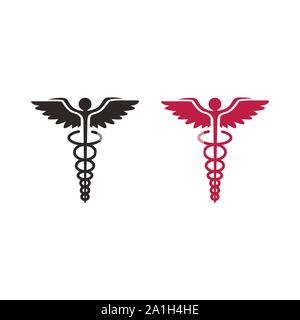 Logo del medico. Caduceo simbolo di salute pubblica ha due torce di serpente Illustrazione Vettoriale