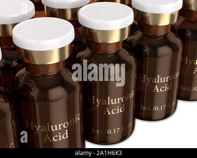 3D render di acido ialuronico fiale in fila Foto Stock