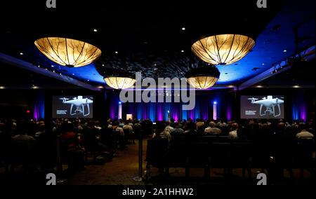 Los Angeles, Stati Uniti d'America. 24Sep, 2019. Foto scattata il 7 settembre 24, 2019 mostra una vista generale dell'annuale conferenza AirWorks a Los Angeles, negli Stati Uniti. La tre giorni di conferenza ha attirato circa 700 partecipanti e offerto 60 laboratori didattici che coprono cinque settori principali tra cui agricoltura, edilizia, energia, infrastrutture e di pubblica sicurezza. Credito: Li Ying/Xinhua/Alamy Live News Foto Stock