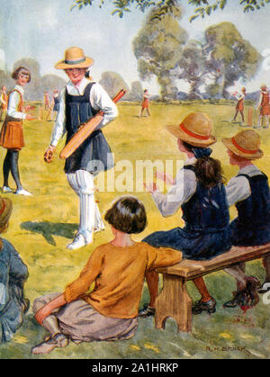 Le ragazze a giocare a cricket 1925 circa Foto Stock