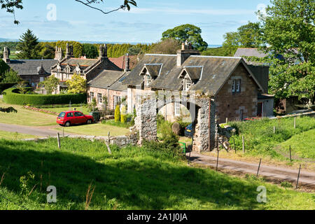 Porta vecchia entrata Dirleton Castle. East Lothian, Scozia Foto Stock