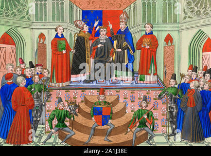 Enrico IV d'Inghilterra (1367-1413) è incoronato a Westminster Abbey 13 Ottobre 1399 Foto Stock