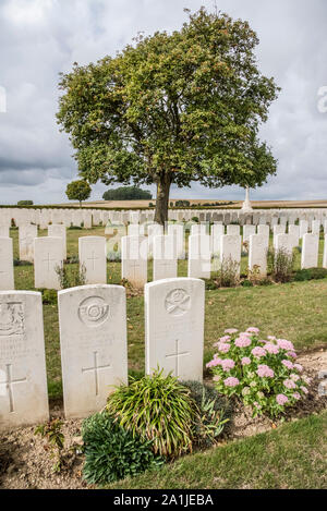 Il CWGC Tincourt Nuovo Cimitero britannico sul campo di battaglia di somme del nord della Francia Foto Stock