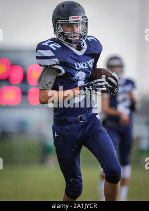 Azione di calcio con East Valley vs Lake City in Coeur d'Alene, Idaho. Foto Stock