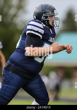 Azione di calcio con East Valley vs Lake City in Coeur d'Alene, Idaho. Foto Stock