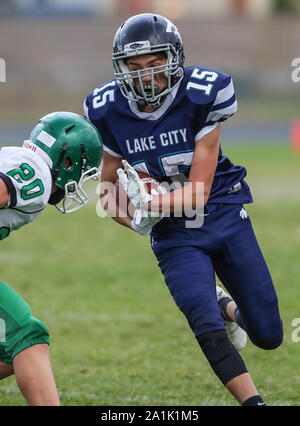 Azione di calcio con East Valley vs Lake City in Coeur d'Alene, Idaho. Foto Stock