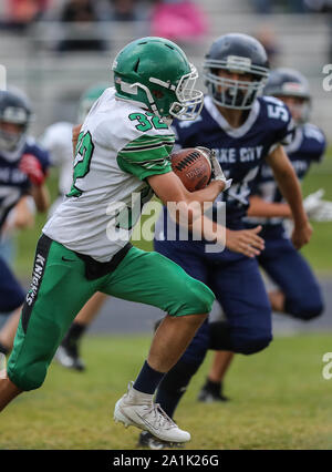 Azione di calcio con East Valley vs Lake City in Coeur d'Alene, Idaho. Foto Stock