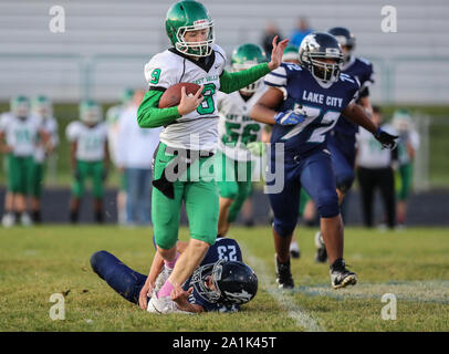 Azione di calcio con East Valley vs Lake City in Coeur d'Alene, Idaho. Foto Stock