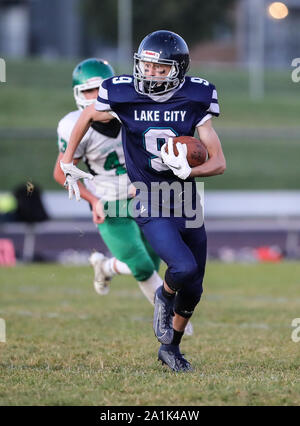 Azione di calcio con East Valley vs Lake City in Coeur d'Alene, Idaho. Foto Stock