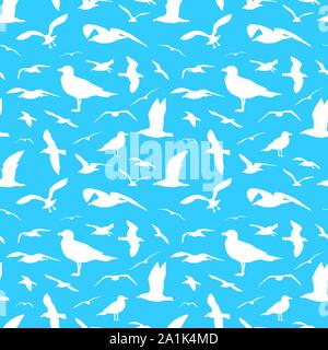 Seagull silhouette perfetta pattern sfondo vettoriale Illustrazione Vettoriale